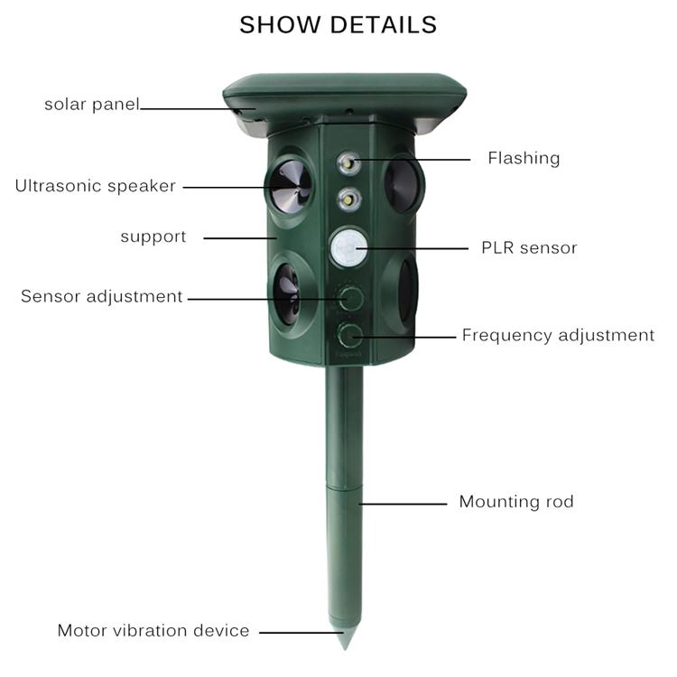 Solar Powered Animal Repeller Waterproof PIR Sensor Outdoor Garden Anti Cat Dog USB Ultrasonics Solar Alarm Drive Repeller
