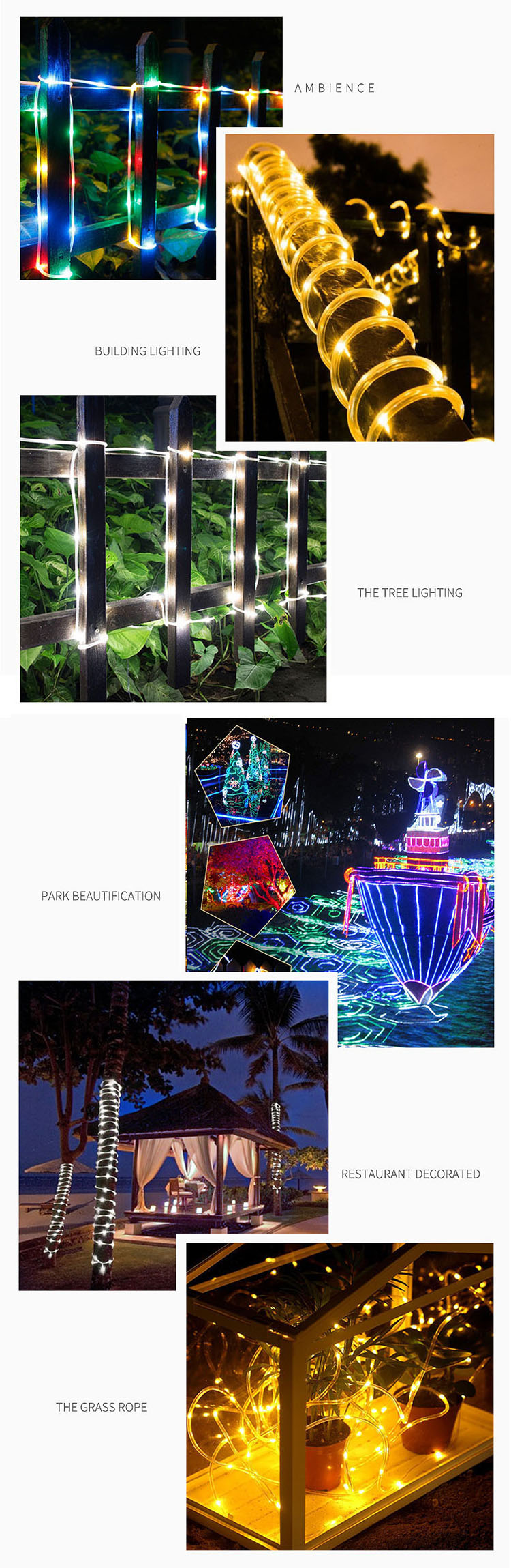 Solar Rope Christmas String Lights, Multicolored Outdoor Led String Lamp